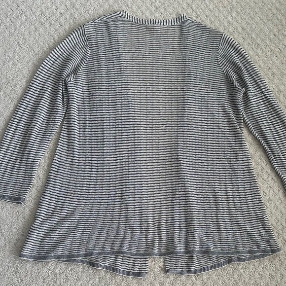 Eileen Fisher Open-Front Lightweight Linen Cardigan Cream/Black Size Small - Picture 10 of 14